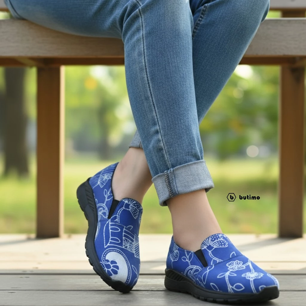 Sepatu Slip On Wanita Kombinasi Batik Tulis