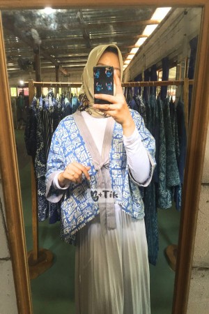 Blue Stamped Batik Kimono Outer